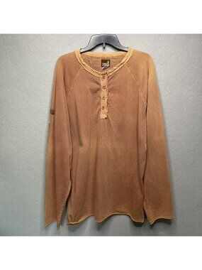 Vintage-Style Brown Waffle Knit Henley Long Sleeve Shirt By Weekendz Off L USA